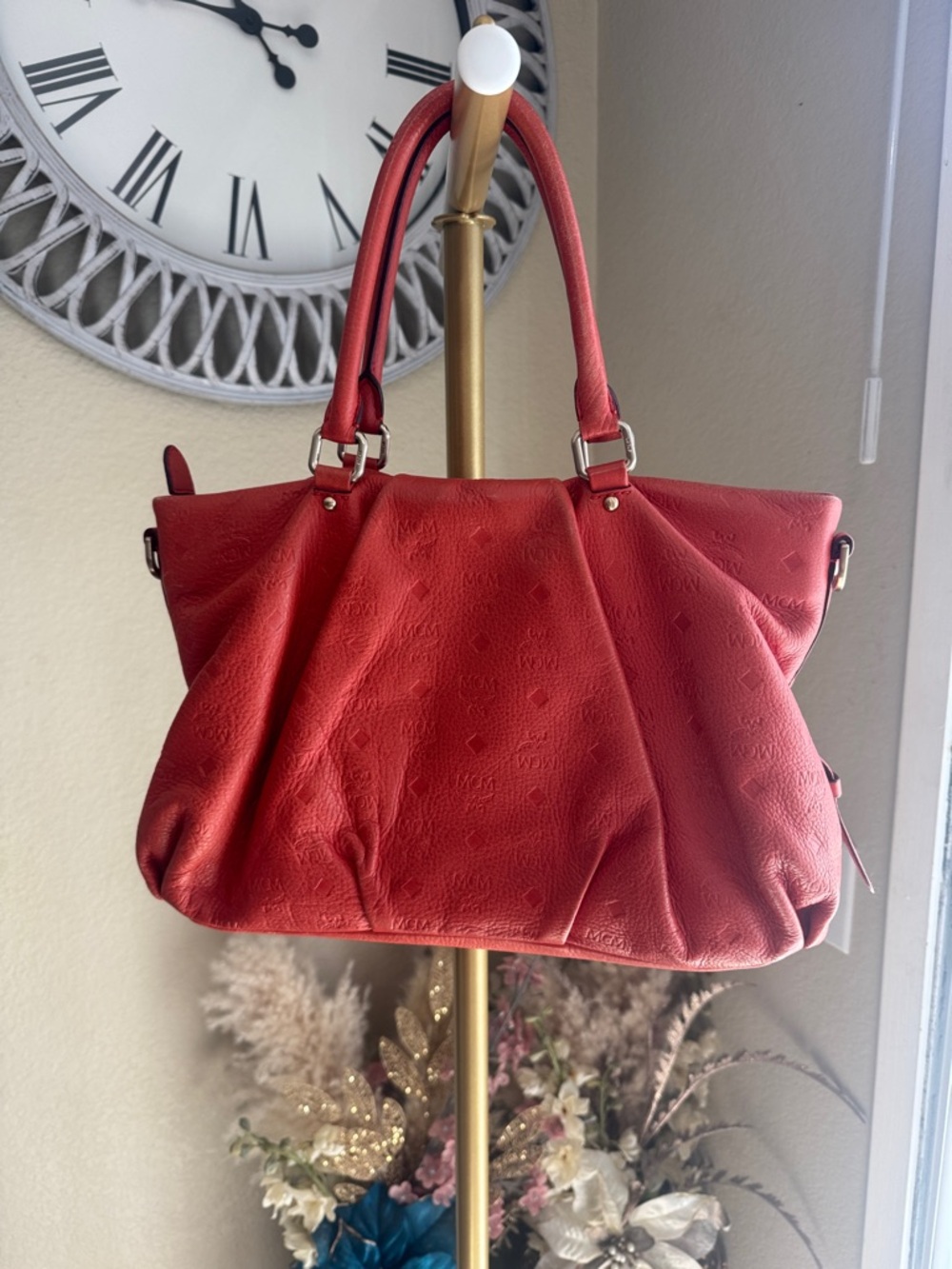 MCM orange Leather Shoulder Tote with Top Handles - Picture 2 of 14